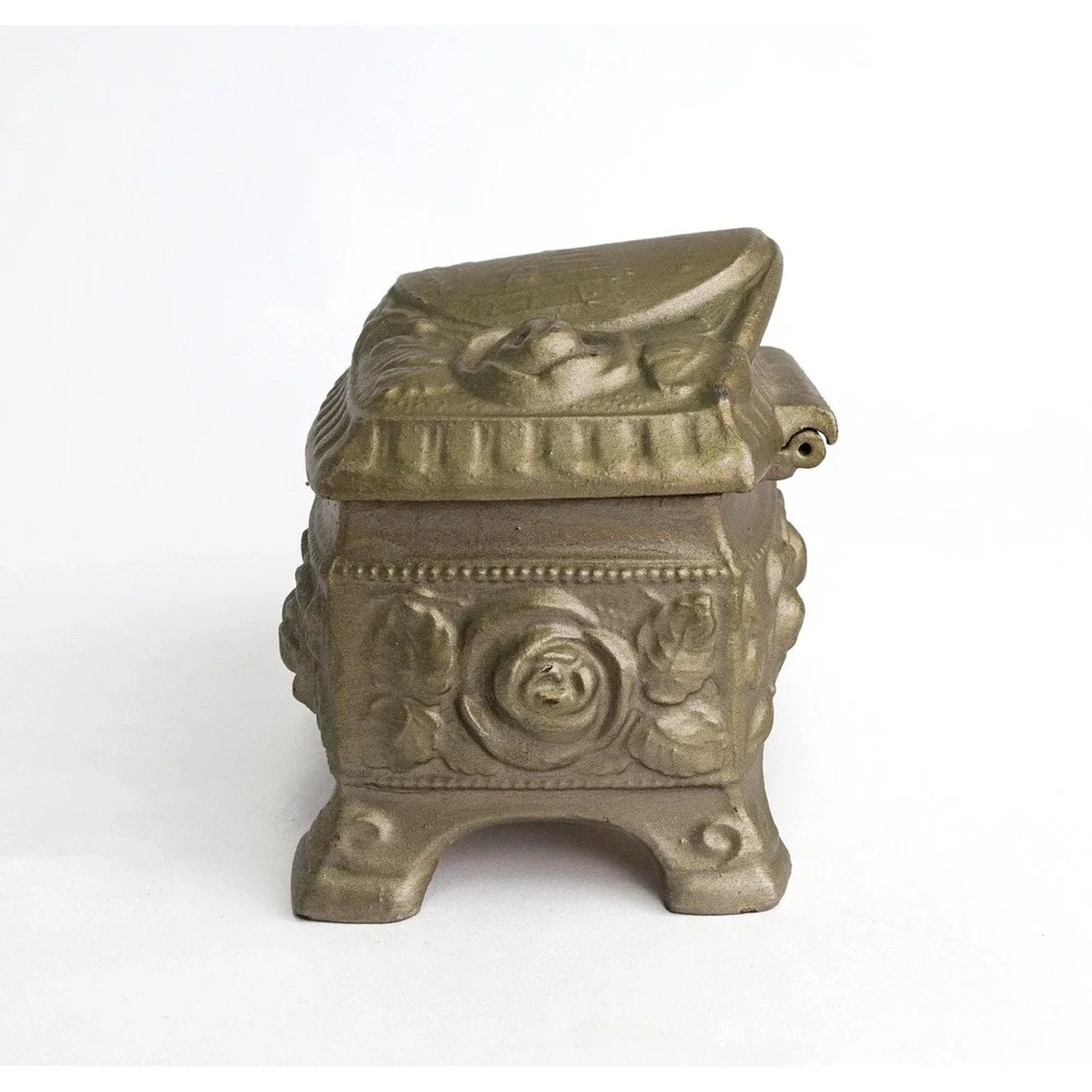 Antique Edwardian Jewelry Box Gold Gilt Metal Casket Style